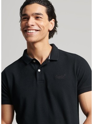 Superdry Düz Siyah Erkek Polo T-Shirt M1110343A02A_CLASSIC Pıque Polo