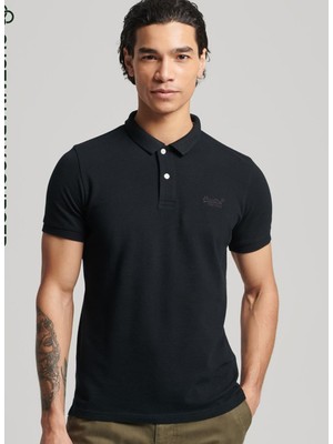 Superdry Düz Siyah Erkek Polo T-Shirt M1110343A02A_CLASSIC Pıque Polo