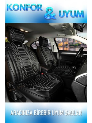 Startcar 
honda Legend Uyumlu Deri Oto Koltuk Kılıfı Ön Arka Takım Siyah Beyaz Royal Model Sc