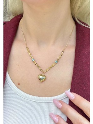 By Milo Jewellery 14 Ayar Altın Tasarım Kalpli Mineli Kolye
