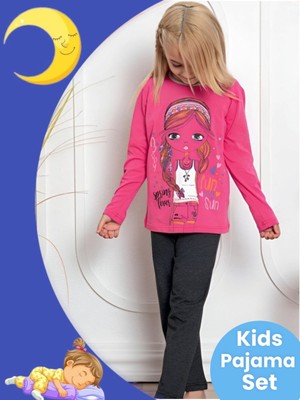 Tezzgelsin Kız Çocuk Pamuklu Uzun Kollu Desenli Pijama Takımı
