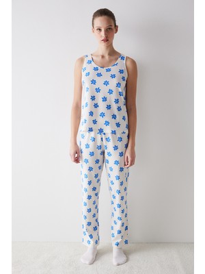 Penti Blue Floral Ekru Pantolon Pijama Takımı