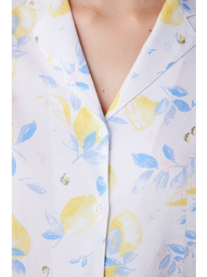 Penti Lemon Printed Beyaz Gömlek Pijama Takımı