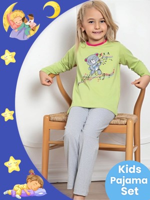 Tezzgelsin Kız Çocuk Pamuklu Uzun Kollu Desenli Pijama Takımı
