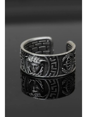 Herşey Nota Antik Yunan Medusa Alyans Yüzük Ayarlanabilir Gümüş Kaplama