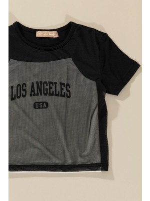 For You Kids 3'lü Los Angeles Baskılı Tshirt Atlet Tayt Siyah Takım