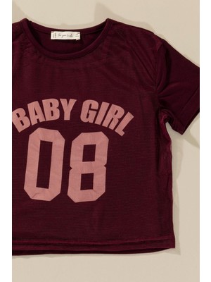 For You Kids 3'lü Baby Girl Baskılı Tshirt Atlet Tayt Bordo Takım