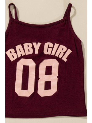 For You Kids 3'lü Baby Girl Baskılı Tshirt Atlet Tayt Bordo Takım