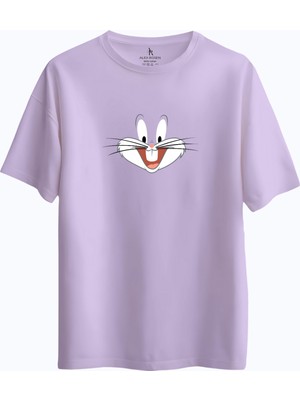 Alex Rosen Oversize Bisiklet Yaka Bugs Bunny Baskılı Kısa Kollu Mor T-Shirt