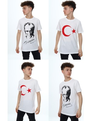 Angelos Girls Erkek Çocuk Atatürk Portreli ve Ayyıldız Baskılı 2'li T-Shirt 5-14 Yaş LX001