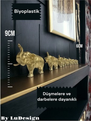 Lu Design Premium Gold Renk 7li Bereket Fil Seti & Biblo Biyoplastik Ev Dekorasyon