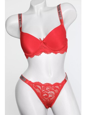 Julude Kırmızı Tılsım Taşlı Dantel Detaylı Dolgulu Sütyen Takım P-00010718