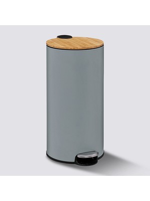 Modern-Metal Pedallı/bambu Kapak 30 Lt.çöp Kutusu-Gri