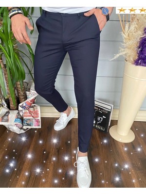 3A Moda Erkek Italyan Kesim Dar Kalıp Dar Paça Kumaş Pantolon LACİVERT