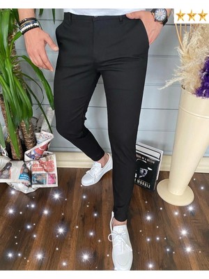 3A Moda Erkek Italyan Kesim Dar Kalıp Dar Paça Kumaş Pantolon  SİYAH