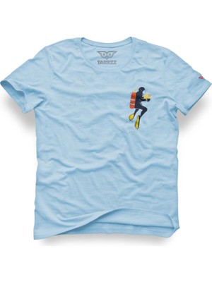 Tarrzzcom Balık Adam  Tasarım Tişört, Pamuklu Tasarım Buz Mavisi Tişört, Unisex Erkek Kadın Tişört