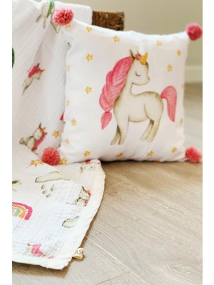 Asu Baby&kids  Unicorn Organik Pamuk Kırlent- Dolgulu 2'li