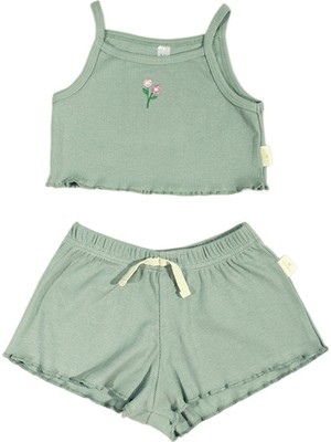 Miela Kids Flora Nakışlı Crop Fitilli Takım