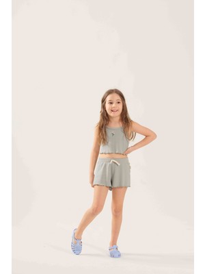 Miela Kids Flora Nakışlı Crop Fitilli Takım