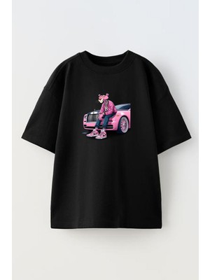 Nmg Tekstil Unisex Siyah Oversize Pamuk Royce Pembepanter Baskılı Örme T-Shirt
