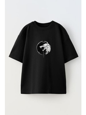 Nmg Tekstil Unisex Siyah Oversize Pamuk Kurt Para Baskılı Örme T-Shirt