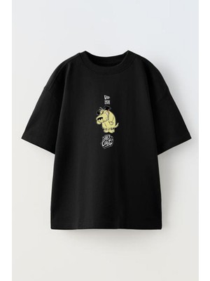 Nmg Tekstil Unisex Siyah Oversize Pamuk Değerli Dog Baskılı Örme T-Shirt