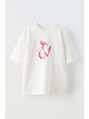 Nmg Tekstil Unisex Beyaz Oversize Pamuk Telefonlu Pembepanter Baskılı Örme T-Shirt