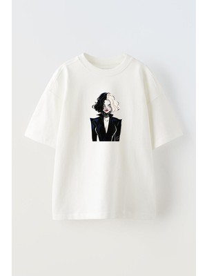 Nmg Tekstil Unisex Beyaz Oversize Pamuk Anime Kadın Siyah Beyaz Saçlı Baskılı Örme T-Shirt