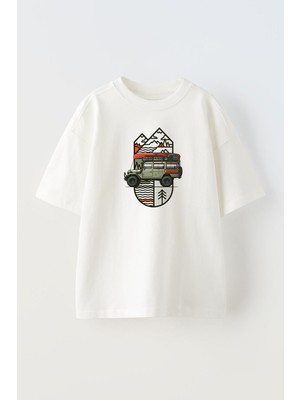 Nmg Tekstil Unisex Beyaz Oversize Pamuk Kampçı Jip Baskılı Örme T-Shirt