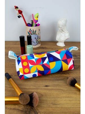 OneSize Kalem Kutusu Colourful Cute Üçgen Tasarım Vegan Deri (Kalemlik ve Makyaj Çantası))