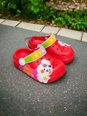 Ahs Calx Çocuk Kırmızı Renk Havuç Tavşan Figürlü Kaydırmaz Sandalet Crocs Terlik