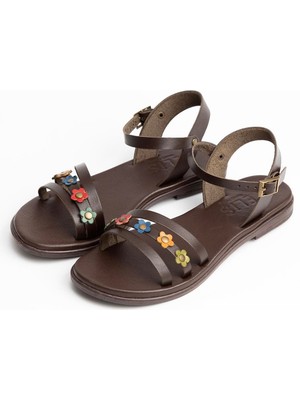 Bodrum Üç Bantlı Hakiki Deri Kadın Sandalet 4835 Kahve Khv