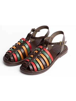 Bodrum Kemer Detay Hakiki Deri Kadın Sandalet 4822 Renkli Rnk