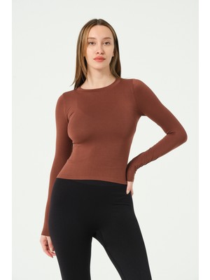 Forever More Yuvarlak Yaka Uzun Kollu Seamless Crop