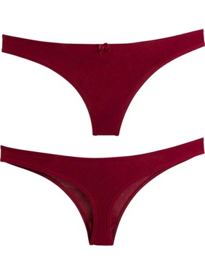 Atena Bordo Çiçekli  Pamuklu Tanga Külot