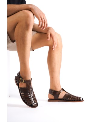 Bodrum Sandalet Iskelet  Deri El Yapımı Erkek Sandalet