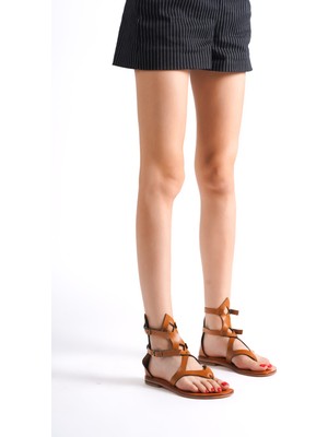 Bodrum Sandalet Kısa Baklava  Deri El Yapımı Kadın Sandalet