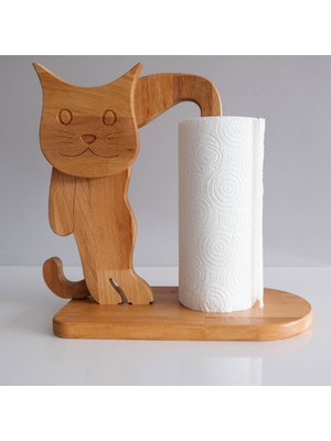 Woodcraft Ahşap Kedi Figürlü Havlu Kağıtlık