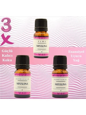Miss Lina Portakal,elma,bubblegum Saf Esansiyel Uçucu Yağ Buhurdanlık Yağı Difüzör Esansı Aromaterapi 3x 10ML