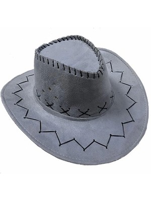 Kornea Store Bağcıklı Çocuk Boy Nubuk Süet Kovboy Şapkası Koyu Gri Renk