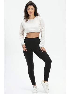 Uzun Kol Şile Bezi Bisiklet Yaka Crop Astar Bluz Krem Krm