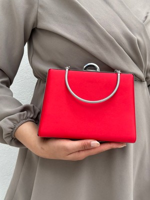 Sh Poly1 Kadın Saten Kırmızı Abiye Clutch Portföy Çanta