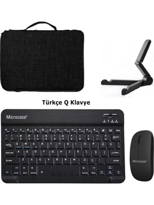 Microcase Apple iPad Air 11 2024 Tablet Uyumlu Tablet Çanta+Türkçe Bluetooth Klavye+Mouse+Tablet Standı-Siyah