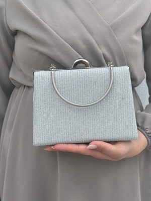 Sh Poly1 Kadın Çupra Gümüş Abiye Clutch Portföy Çanta