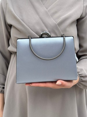 Sh Poly1 Kadın Saten Platin Abiye Clutch Portföy Çanta