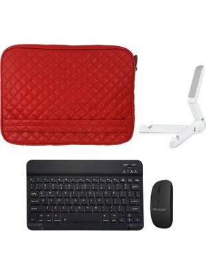 Microcase Apple iPad Pro 11 2024 Tablet Için Kapitone Tablet Çanta + Bluetooth Klavye + Mouse + Tablet Standı