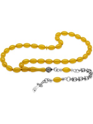 Gümüş Hediye Al Kararmaz Metal Arnavut Zincir Zülfikar Püsküllü Arpa Kesim Sarı Bilek Boy Ateş Kehribar Tesbih