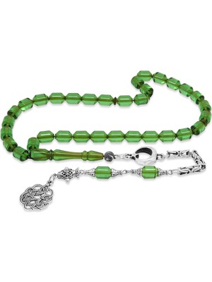 Gümüş Hediye Al Kararmaz Metal Kral Zincir Püsküllü Uçlu Kapsül Kesim Su Yeşili Ateş Kehribar Tesbih