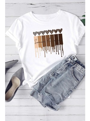 Only Trendwear  Unisex Leopar Kalp Baskılı Oversize T-Shirt