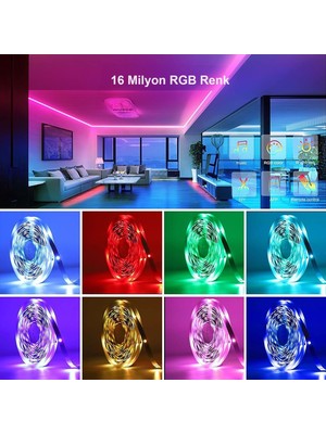 Hymark Tuya Smart Akıllı Şerit LED Bluetooth 5 Metre Rgb 16 Milyon Renk Wifi Kumandalı